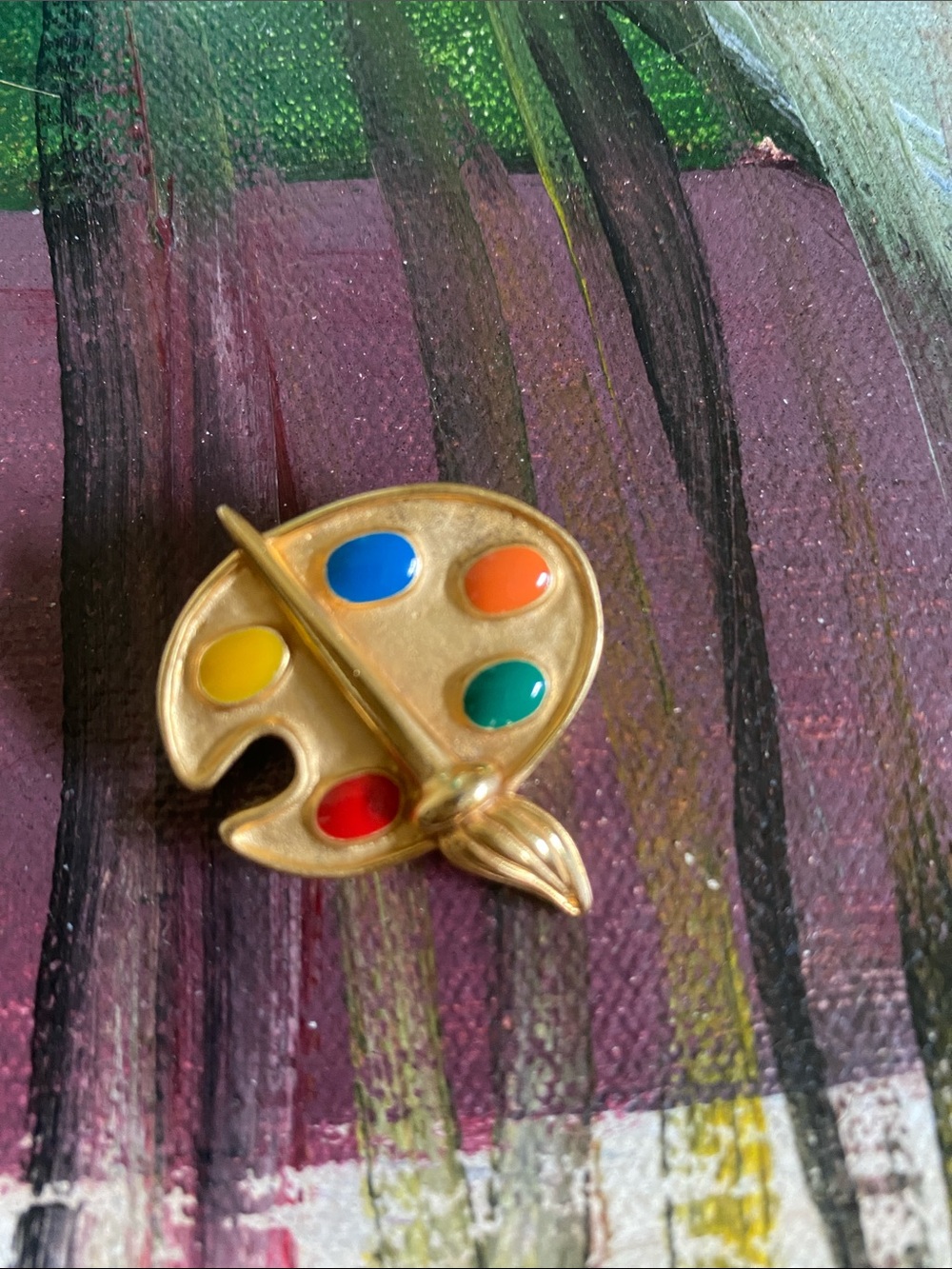 Vintage Krementz Gold Artist Palette Brooch with Colorful enamel  Dots